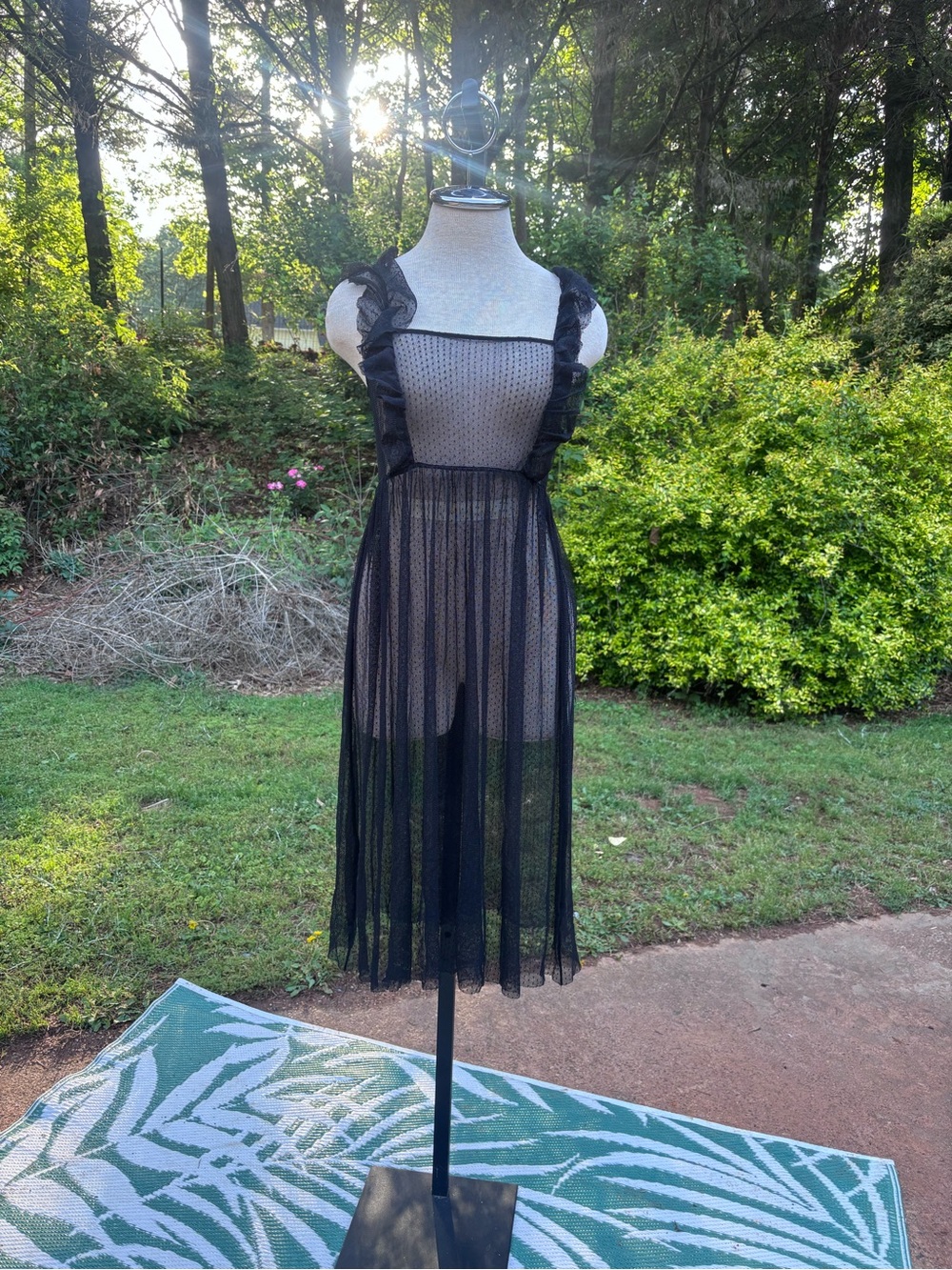 Sheer Black Ruffle Strap Midi Dress